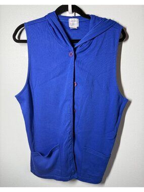 Hastings & Smith Womens Small Blue Hooded Sleeveless Swim Cover‎ Up Button Up